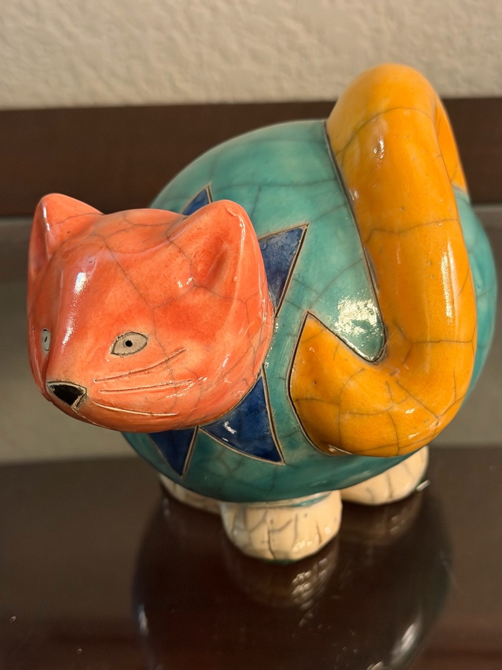 The Fenix Raku Pottery Cat  Figurine Hand Made in South Africa Signed Vintage 6”